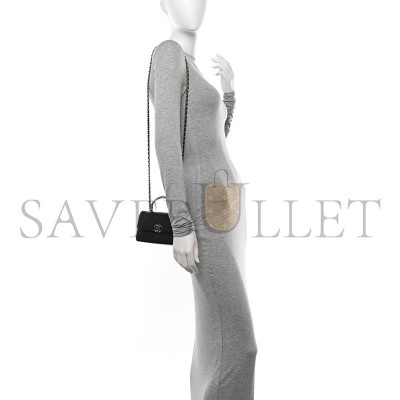 CHANEL CAVIAR QUILTED CHAIN TOP HANDLE WITH CHAIN BLACK (18*10*4cm) 