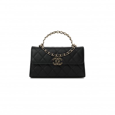 CHANEL CAVIAR QUILTED CHAIN TOP HANDLE WITH CHAIN BLACK (18*10*4cm) 