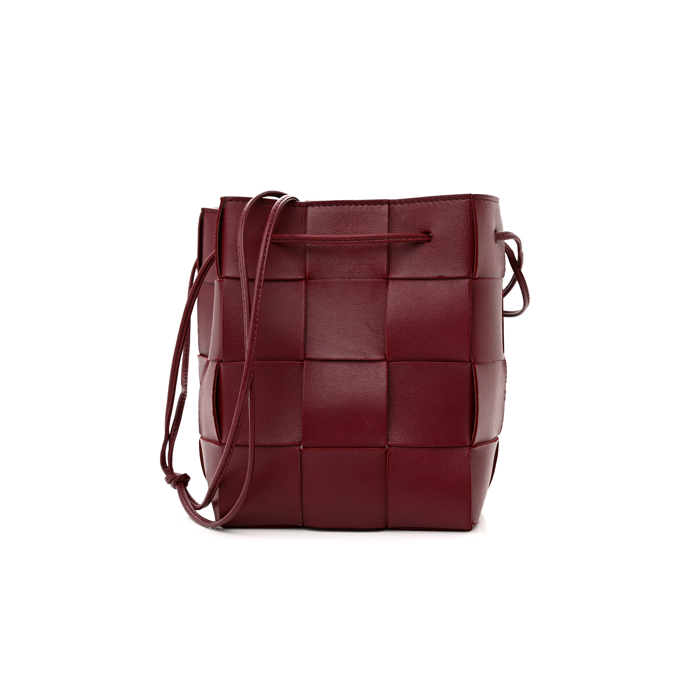 BOTTEGA VENETA NAPPA MAXI INTRECCIATO SMALL CASSETTE BUCKET BAG BORDEAUX (18*14*13cm)