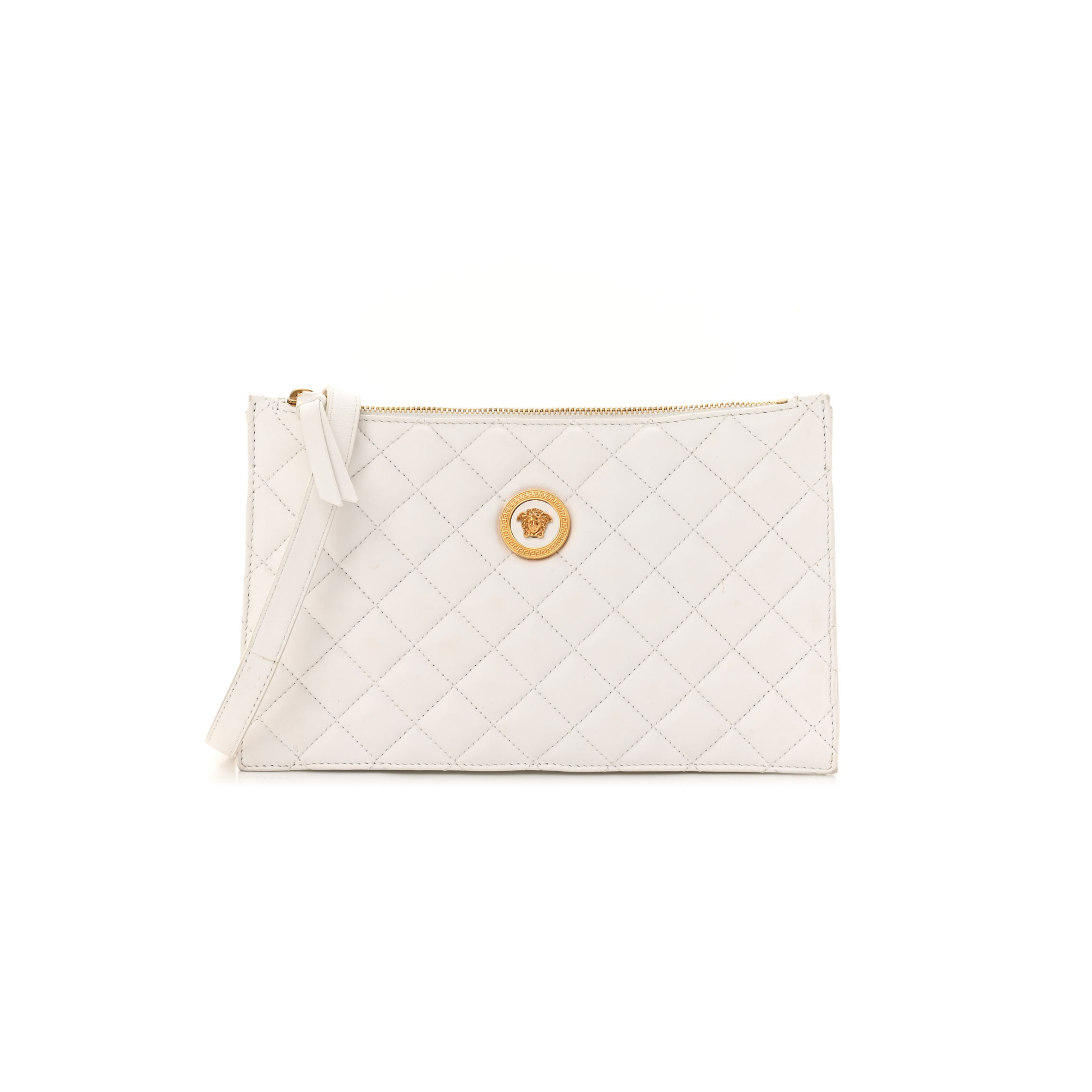 VERSACE CALFSKIN QUILTED SMALL TRIBUTE ICON POUCH WHITE(25*16*4cm)