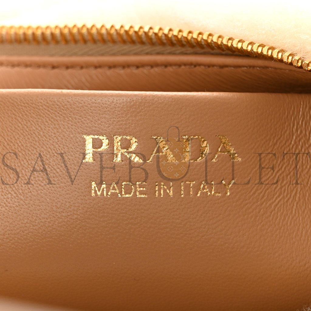 PRADA SHEARLING ARQUE SHOULDER BAG ECRU NOISETTE (23*19*6cm)