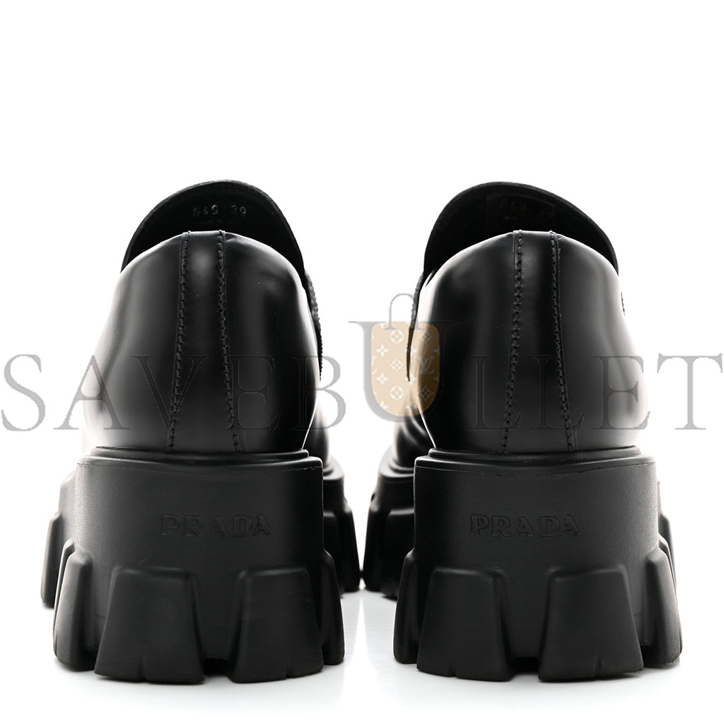 PRADA SPAZZOLATO ROIS METAL TRIANGLE LOGO MONOLITH 55MM LOAFERS 39 BLACK PRADA SPAZZOLATO ROIS METAL TRIANGLE LOGO MONOLITH 55MM LOAFERS 39 BLACK