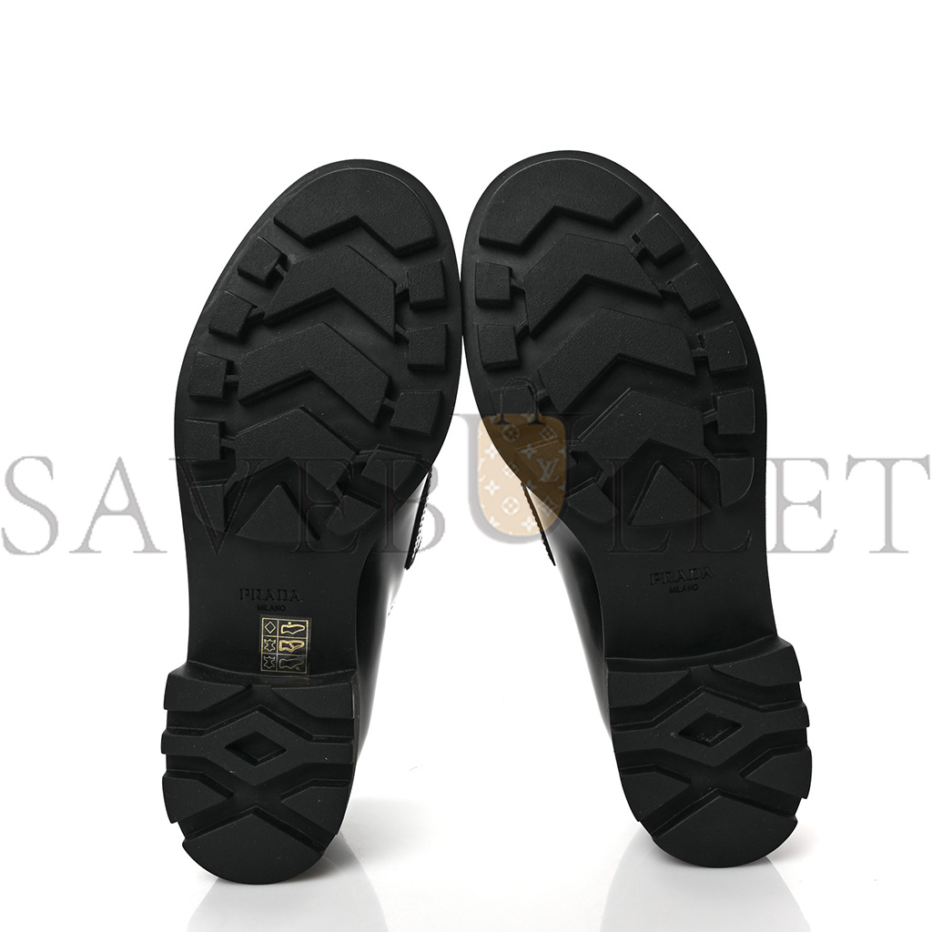 PRADA SPAZZOLATO METAL TRIANGLE LOGO 50MM LUG SOLE LOAFERS 39 BLACK PRADA SPAZZOLATO METAL TRIANGLE LOGO 50MM LUG SOLE LOAFERS 39 BLACK