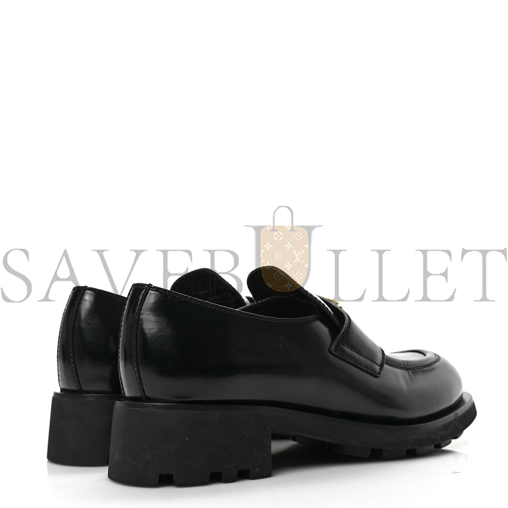 PRADA SPAZZOLATO METAL TRIANGLE LOGO 50MM LUG SOLE LOAFERS 39 BLACK PRADA SPAZZOLATO METAL TRIANGLE LOGO 50MM LUG SOLE LOAFERS 39 BLACK