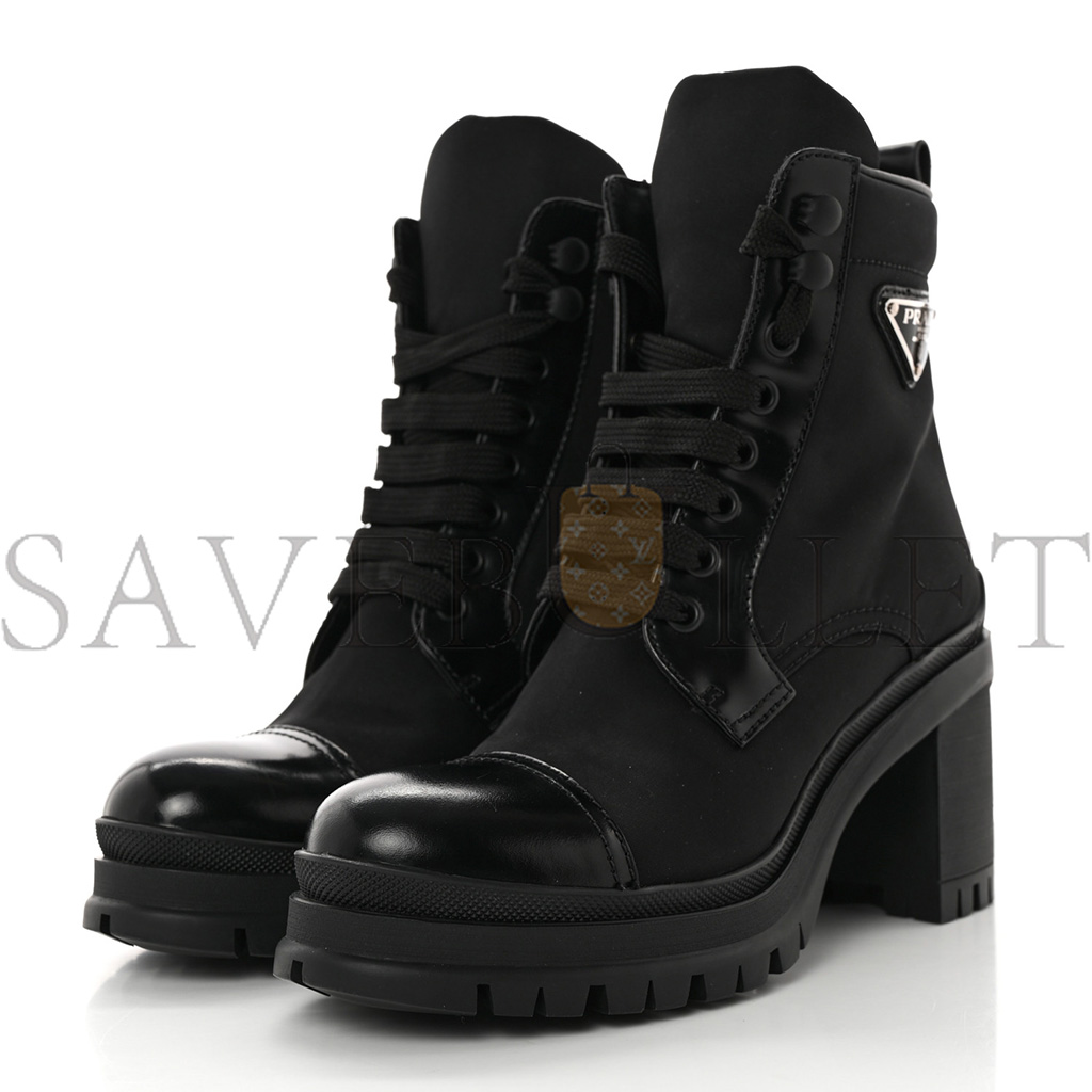 PRADA SPAZZOLATO RE-NYLON METAL TRIANGLE LOGO LACE UP 85MM BOOTS 35.5 BLACK PRADA SPAZZOLATO RE-NYLON METAL TRIANGLE LOGO LACE UP 85MM BOOTS 35.5 BLACK