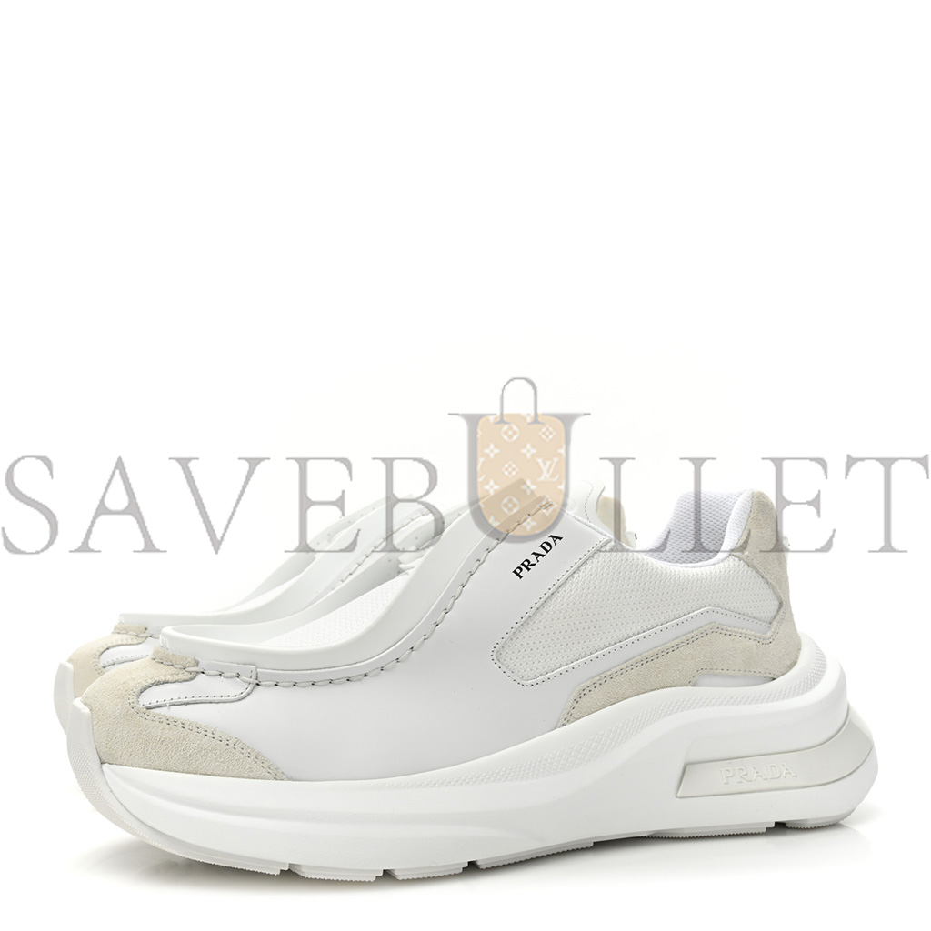 PRADA SPAZZOLATO ROIS BIKE FABRIC MENS SNEAKERS 10 WHITE PRADA SPAZZOLATO ROIS BIKE FABRIC MENS SNEAKERS 10 WHITE