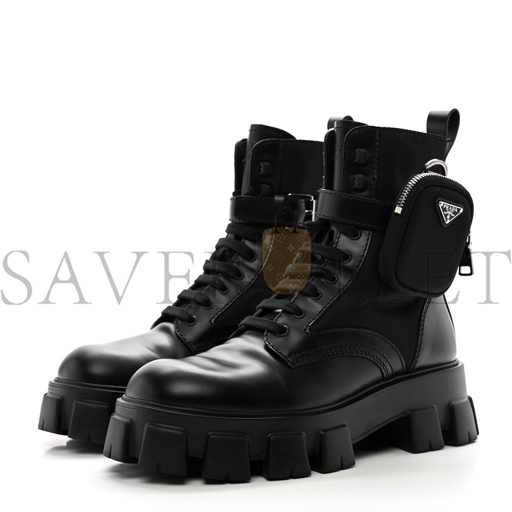 PRADA SPAZZOLATO ROIS RE-NYLON METAL TRIANGLE LOGO MENS MONOLITH POUCH POCKET 60MM COMBAT BOOTS 7.5 BLACK PRADA SPAZZOLATO ROIS RE-NYLON METAL TRIANGLE LOGO MENS MONOLITH POUCH POCKET 60MM COMBAT BOOTS 7.5 BLACK