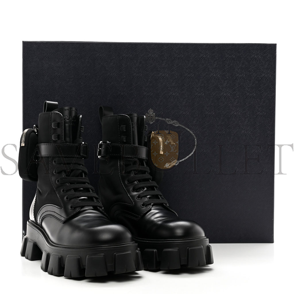 PRADA SPAZZOLATO ROIS RE-NYLON METAL TRIANGLE LOGO MENS MONOLITH POUCH POCKET 60MM COMBAT BOOTS 7.5 BLACK PRADA SPAZZOLATO ROIS RE-NYLON METAL TRIANGLE LOGO MENS MONOLITH POUCH POCKET 60MM COMBAT BOOTS 7.5 BLACK