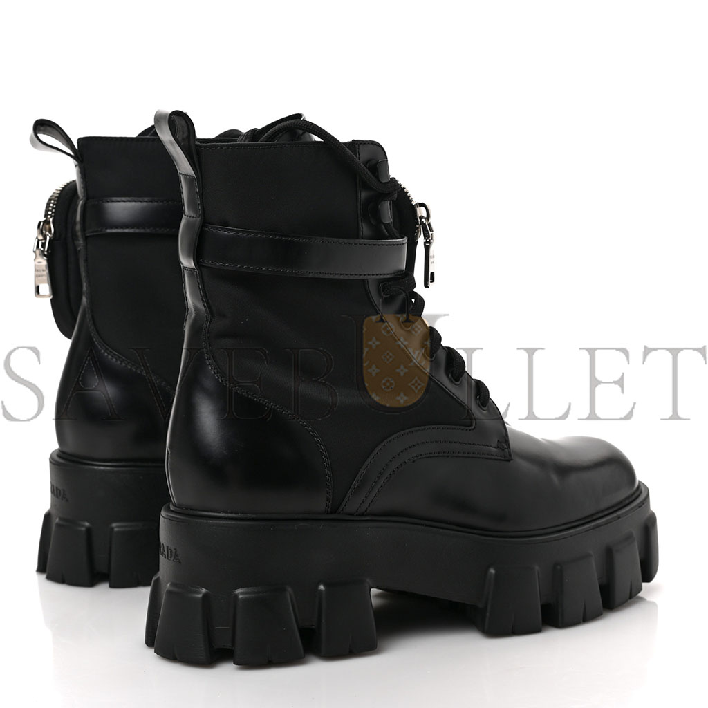 PRADA SPAZZOLATO ROIS NYLON METAL TRIANGLE LOGO MONOLITH POUCH POCKET 55MM BOOTS 39 BLACK PRADA SPAZZOLATO ROIS NYLON METAL TRIANGLE LOGO MONOLITH POUCH POCKET 55MM BOOTS 39 BLACK