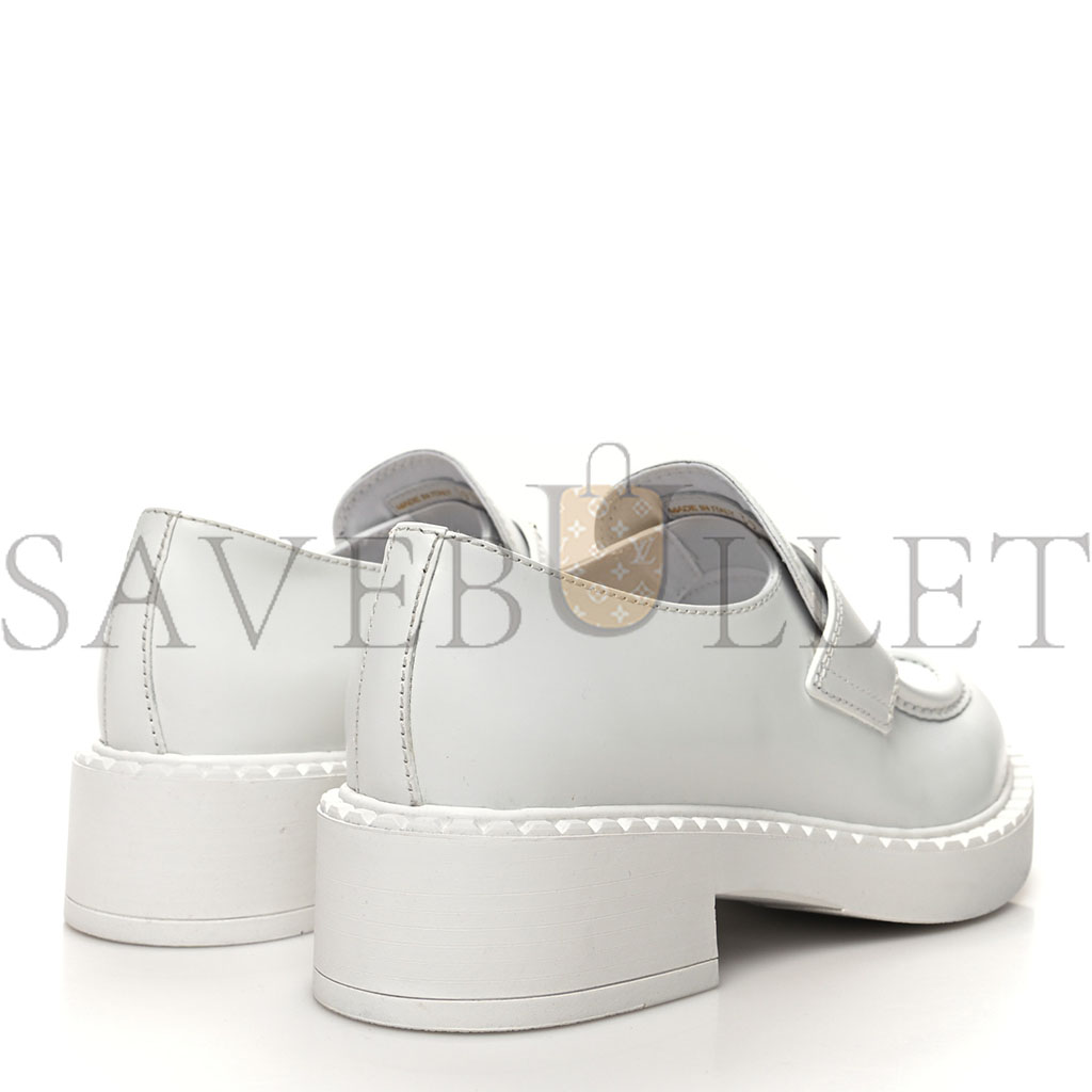 PRADA SPAZZOLATO METAL TRIANGLE LOGO 50MM LOAFERS 39.5 WHITE PRADA SPAZZOLATO METAL TRIANGLE LOGO 50MM LOAFERS 39.5 WHITE