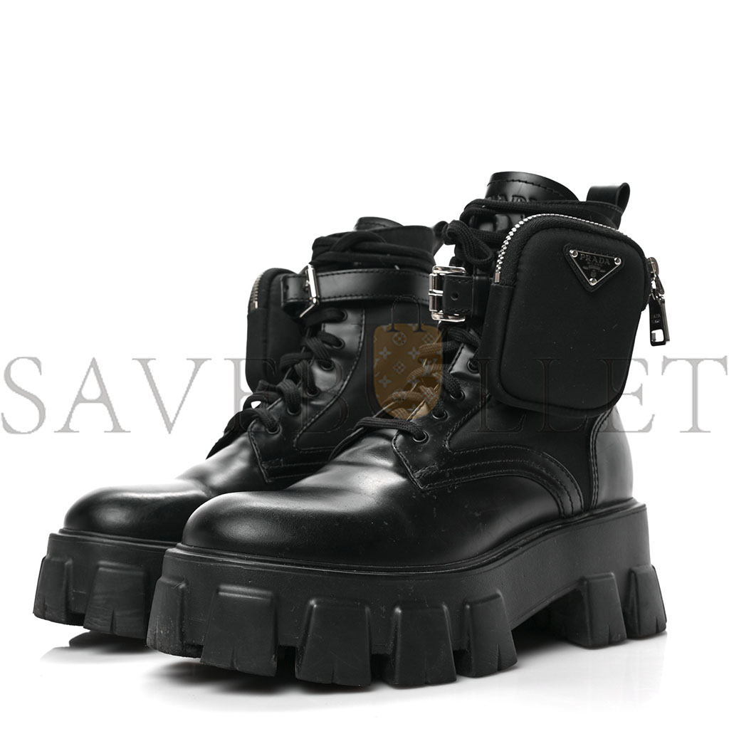PRADA SPAZZOLATO ROIS RE-NYLON METAL TRIANGLE LOGO MONOLITH POUCH POCKET 55MM BOOTS 37 BLACK PRADA SPAZZOLATO ROIS RE-NYLON METAL TRIANGLE LOGO MONOLITH POUCH POCKET 55MM BOOTS 37 BLACK