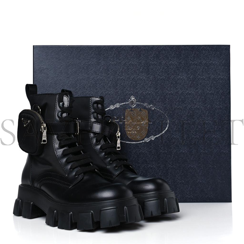 PRADA SPAZZOLATO ROIS RE-NYLON METAL TRIANGLE LOGO MENS MONOLITH POUCH POCKET 60MM COMBAT BOOTS 9.5 BLACK PRADA SPAZZOLATO ROIS RE-NYLON METAL TRIANGLE LOGO MENS MONOLITH POUCH POCKET 60MM COMBAT BOOTS 9.5 BLACK