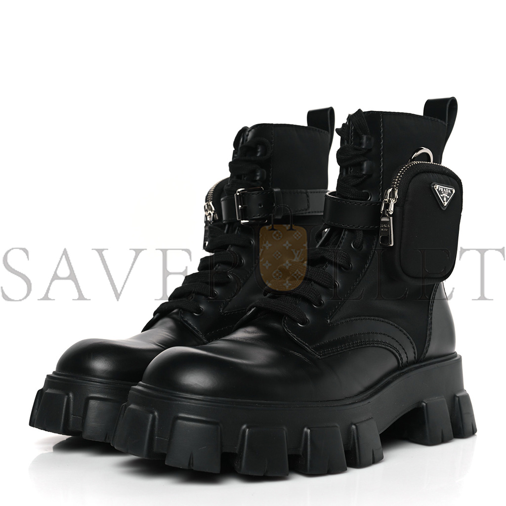 PRADA SPAZZOLATO ROIS RE-NYLON METAL TRIANGLE LOGO MENS MONOLITH POUCH POCKET 60MM COMBAT BOOTS 9.5 BLACK PRADA SPAZZOLATO ROIS RE-NYLON METAL TRIANGLE LOGO MENS MONOLITH POUCH POCKET 60MM COMBAT BOOTS 9.5 BLACK