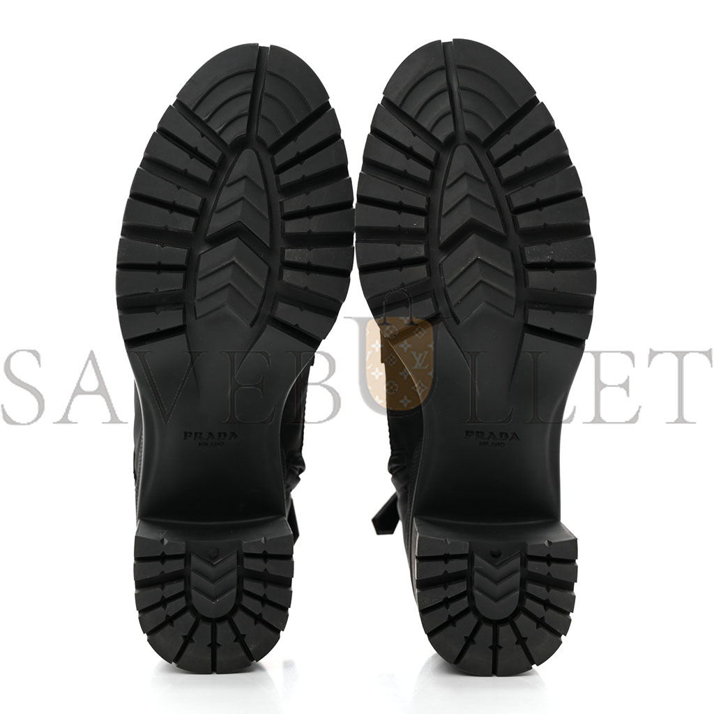 PRADA SPAZZOLATO RE-NYLON METAL TRIANGLE LOGO LACE UP 55MM ANKLE BOOTS 36.5 BLACK
