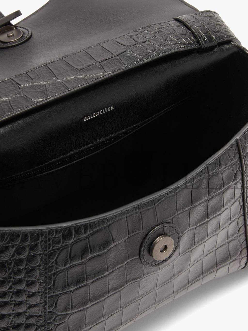 BALENCIAGA BLACK DOWNTOWN CROCODILE-EFFECT CROSS-BODY BAG MATCHESFASHION US (32*19*4.5cm)