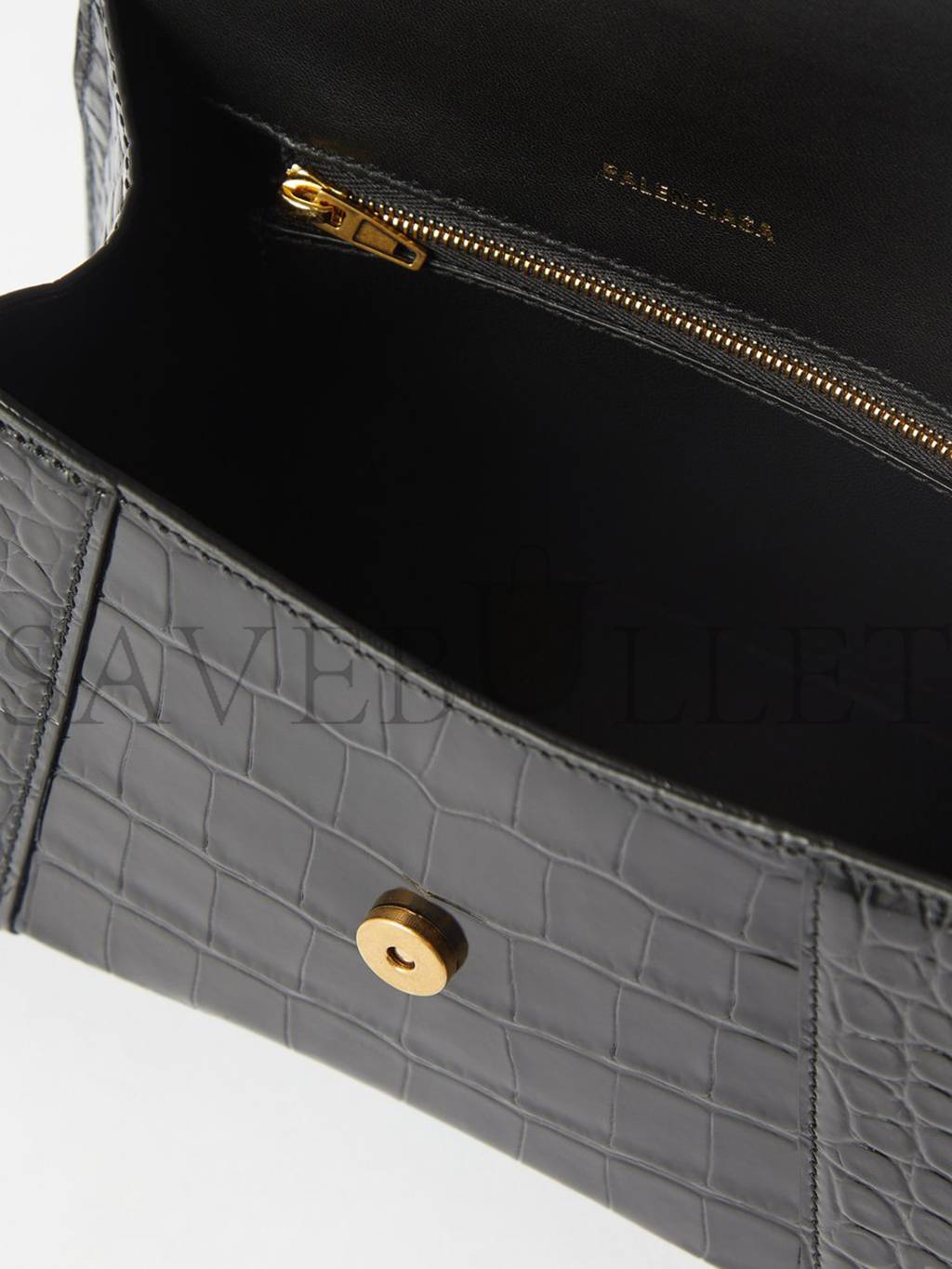 BALENCIAGA BLACK HOURGLASS S CROCODILE-EFFECT LEATHER BAG  MATCHESFASHION US (22.8*15.2*9cm)