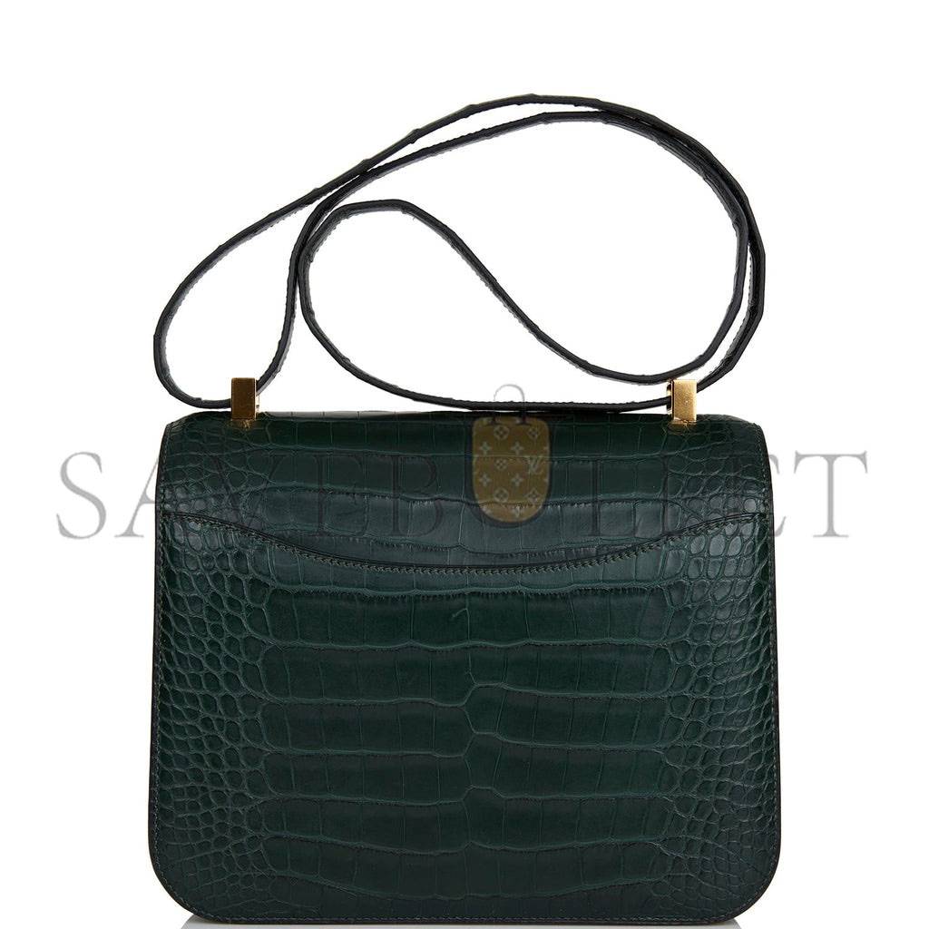 HERMES CONSTANCE 24 VERT FONCE MATTE ALLIGATOR GOLD HARDWARE (24cm)