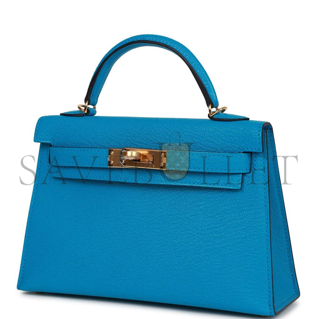 HERMES MINI KELLY SELLIER 20 BLEU FRIDA CHEVRE GOLD HARDWARE (19*12*5.5cm)