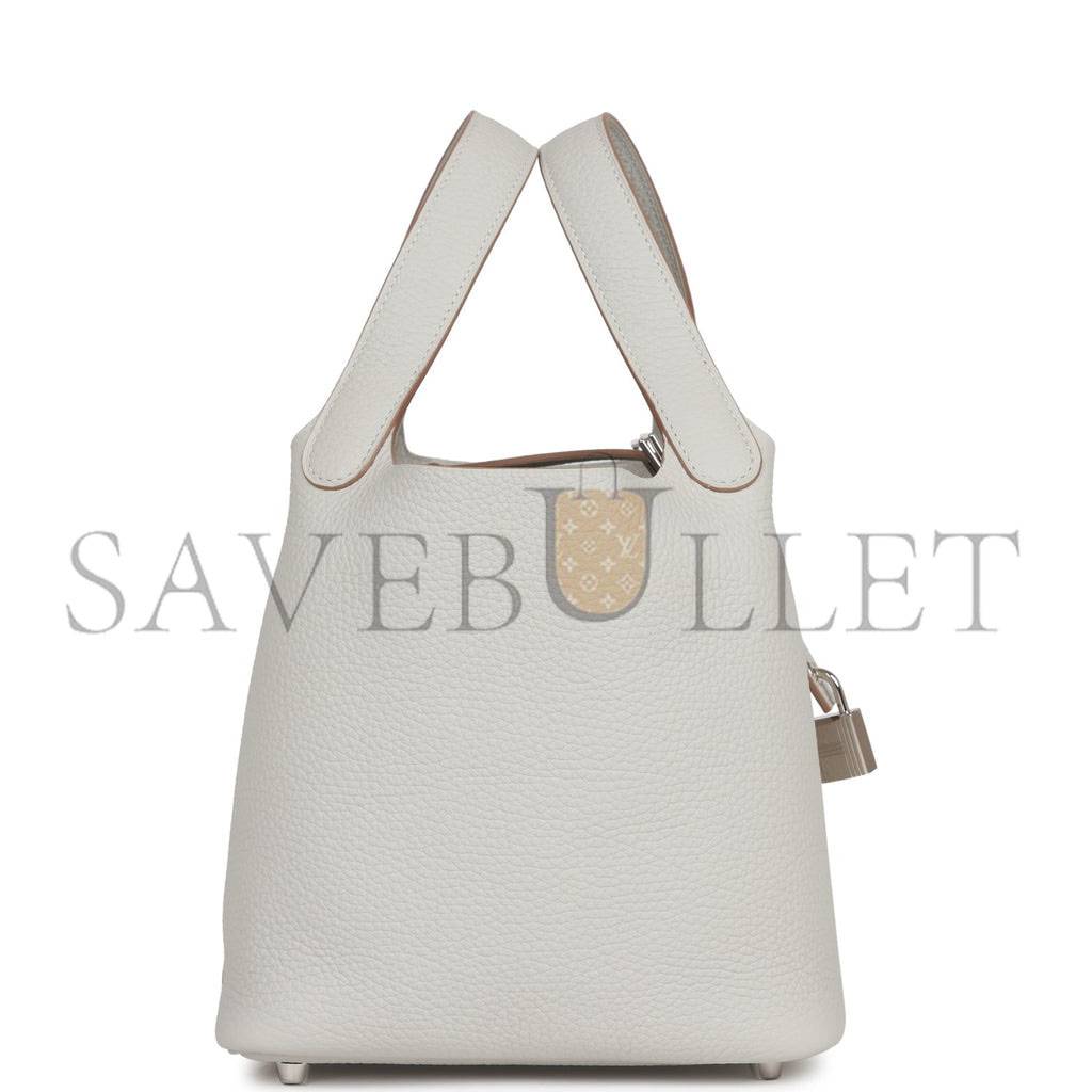 HERMES PICOTIN LOCK 18 GRIS PERLE CLEMENCE PALLADIUM HARDWARE (18*13*18cm)