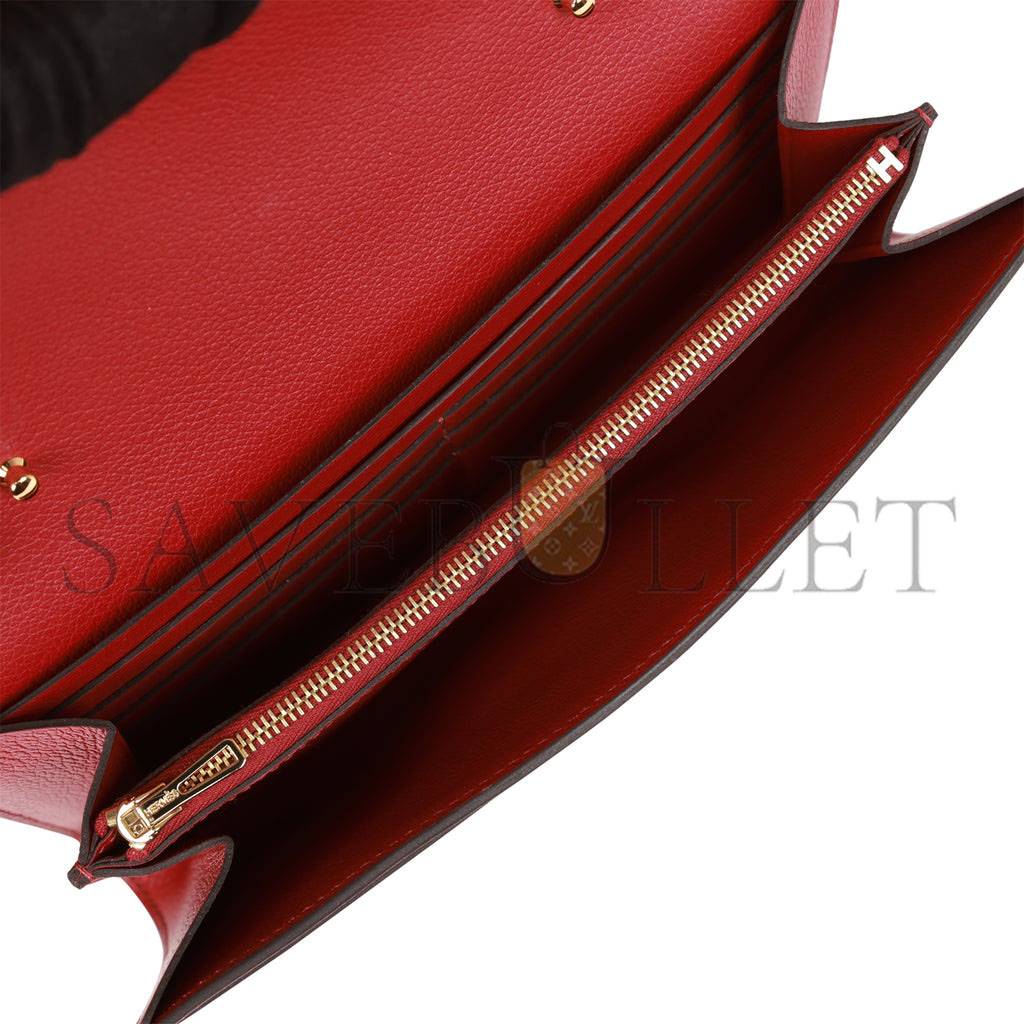 HERMES CONSTANCE WALLET TO GO ROUGE GRENAT EVERCOLOR GOLD HARDWARE (8*4.5*1.5cm)