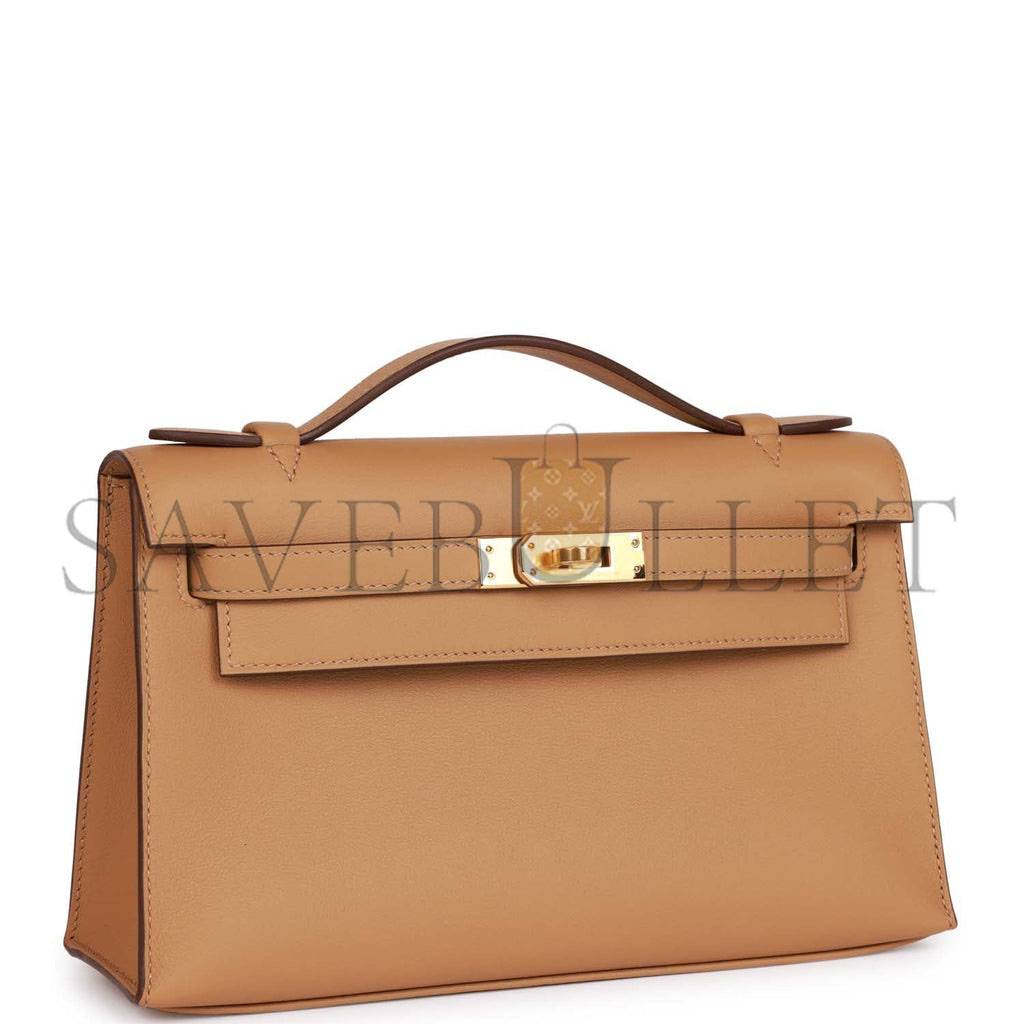 HERMES KELLY POCHETTE BISCUIT SWIFT GOLD HARDWARE  (22*12*13cm)