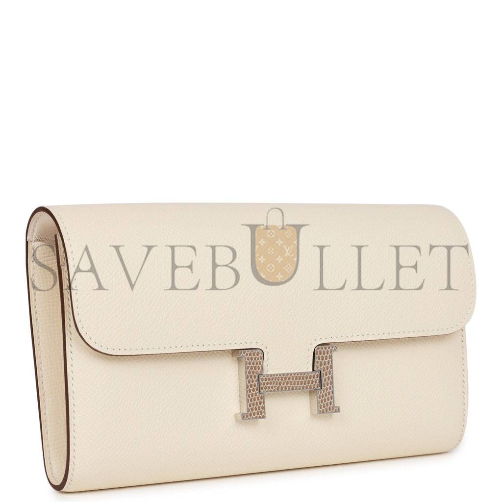 HERMES CONSTANCE WALLET TO GO NATA EPSOM AND LIZARD PALLADIUM HARDWARE (22*11cm)