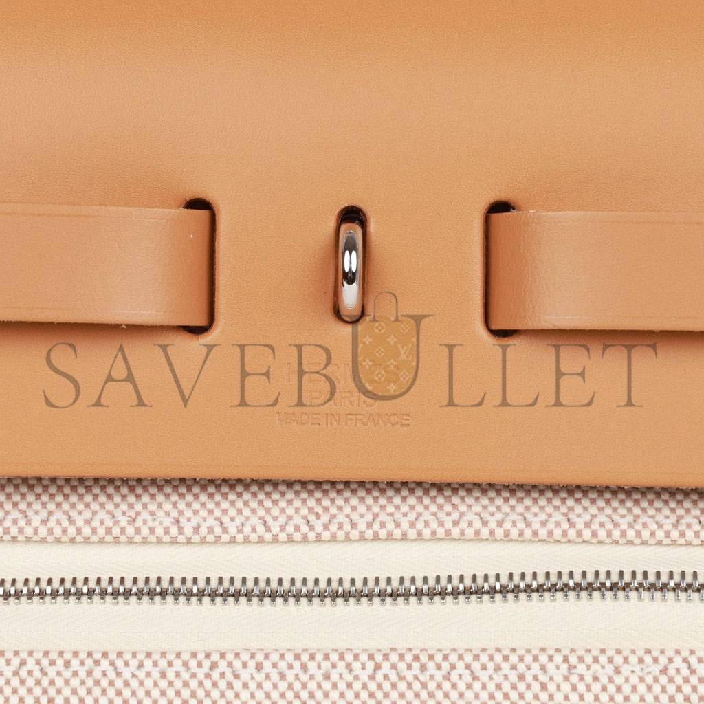 HERMES HERBAG ZIP PM 31 BRIDES DE GALA TOILE H BERLINE NATURAL SABLE PALLADIUM HARDWARE(30*27*11cm) 