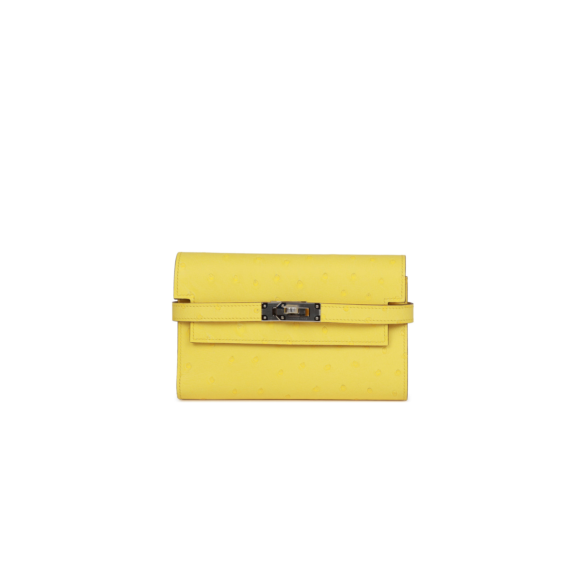 HERMES MEDIUM KELLY DEPLIANT WALLET JAUNE CITRON OSTRICH PALLADIUM HARDWARE (15*10*3cm) HERMES MEDIUM KELLY DEPLIANT WALLET JAUNE CITRON OSTRICH PALLADIUM HARDWARE (15*10*3cm)