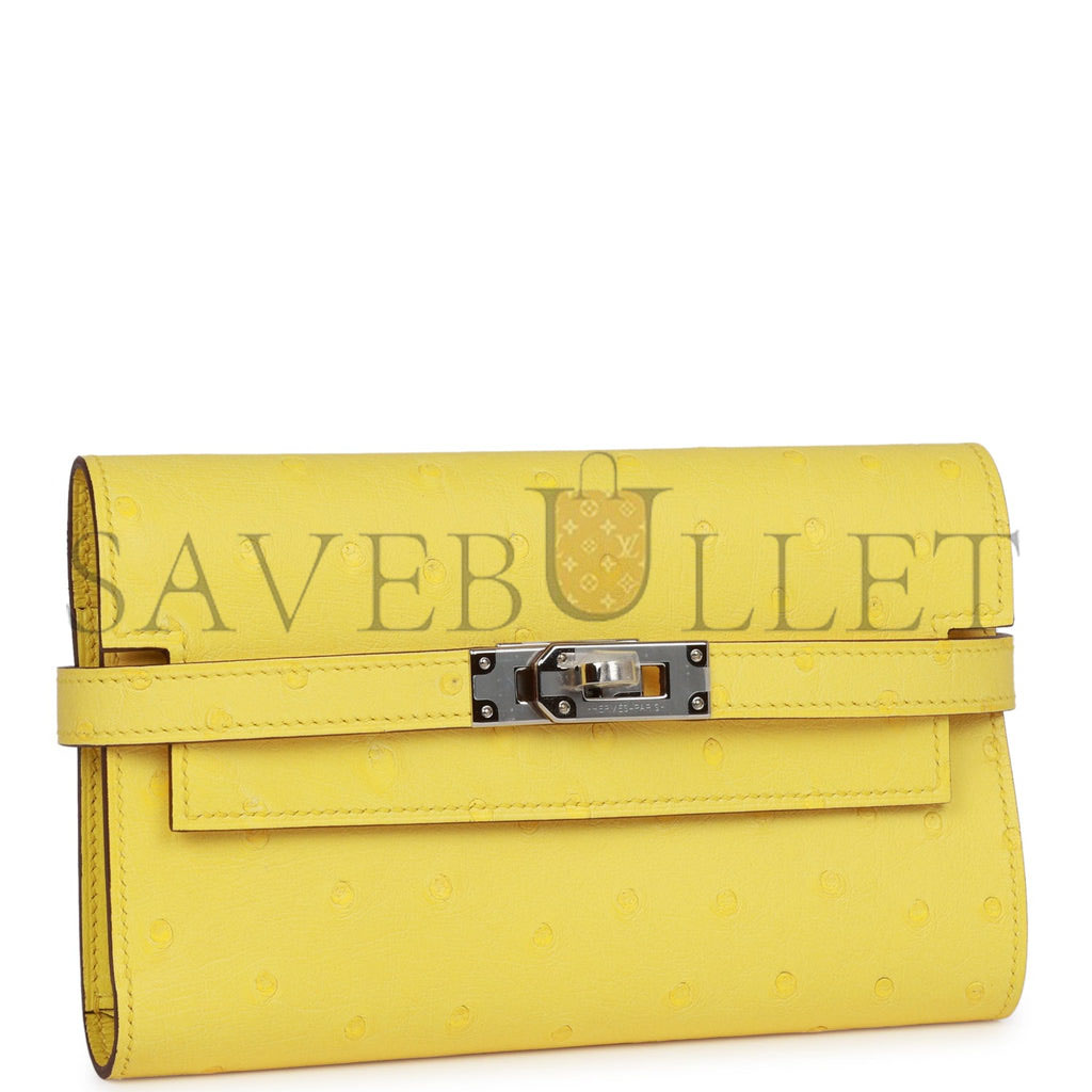 HERMES MEDIUM KELLY DEPLIANT WALLET JAUNE CITRON OSTRICH PALLADIUM HARDWARE (15*10*3cm) HERMES MEDIUM KELLY DEPLIANT WALLET JAUNE CITRON OSTRICH PALLADIUM HARDWARE (15*10*3cm)
