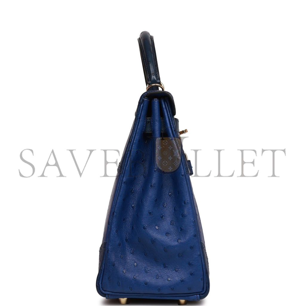 HERMES GHILLIES KELLY RETOURNE 32 BLEU SAPHIR, BLEU IRIS AND BLEU DE MALTE OSTRICH PERMABRASS HARDWARE (32cm) HERMES GHILLIES KELLY RETOURNE 32 BLEU SAPHIR, BLEU IRIS AND BLEU DE MALTE OSTRICH PERMABRASS HARDWARE (32cm)