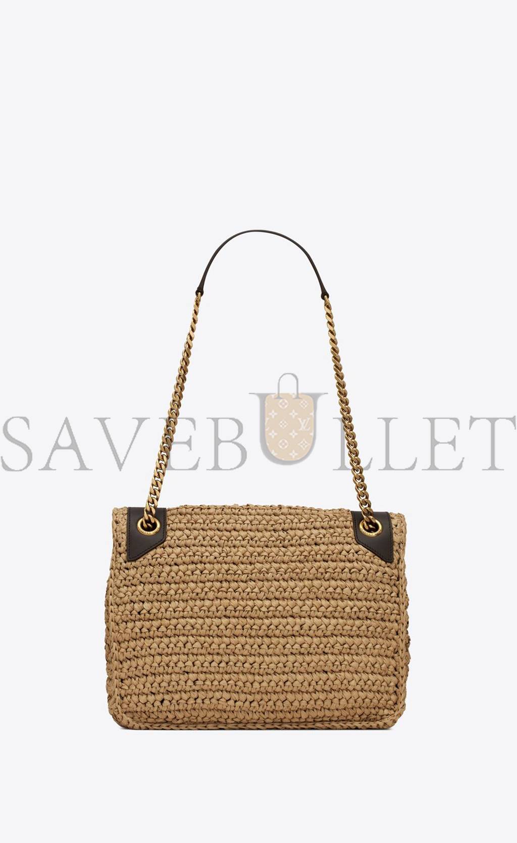 YSL NIKI MEDIUM CHAIN BAG IN RAFFIA AND LEATHER 633187GG66W7069 (28*20*8.5cm)