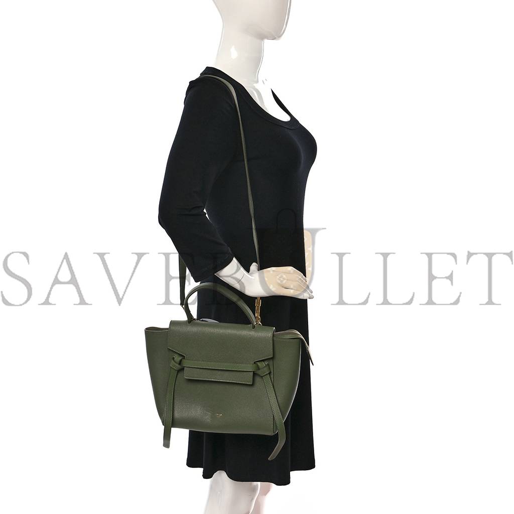 CELINE GRAINED CALFSKIN MICRO BELT BAG ARMY GREEN (23*22*13cm)