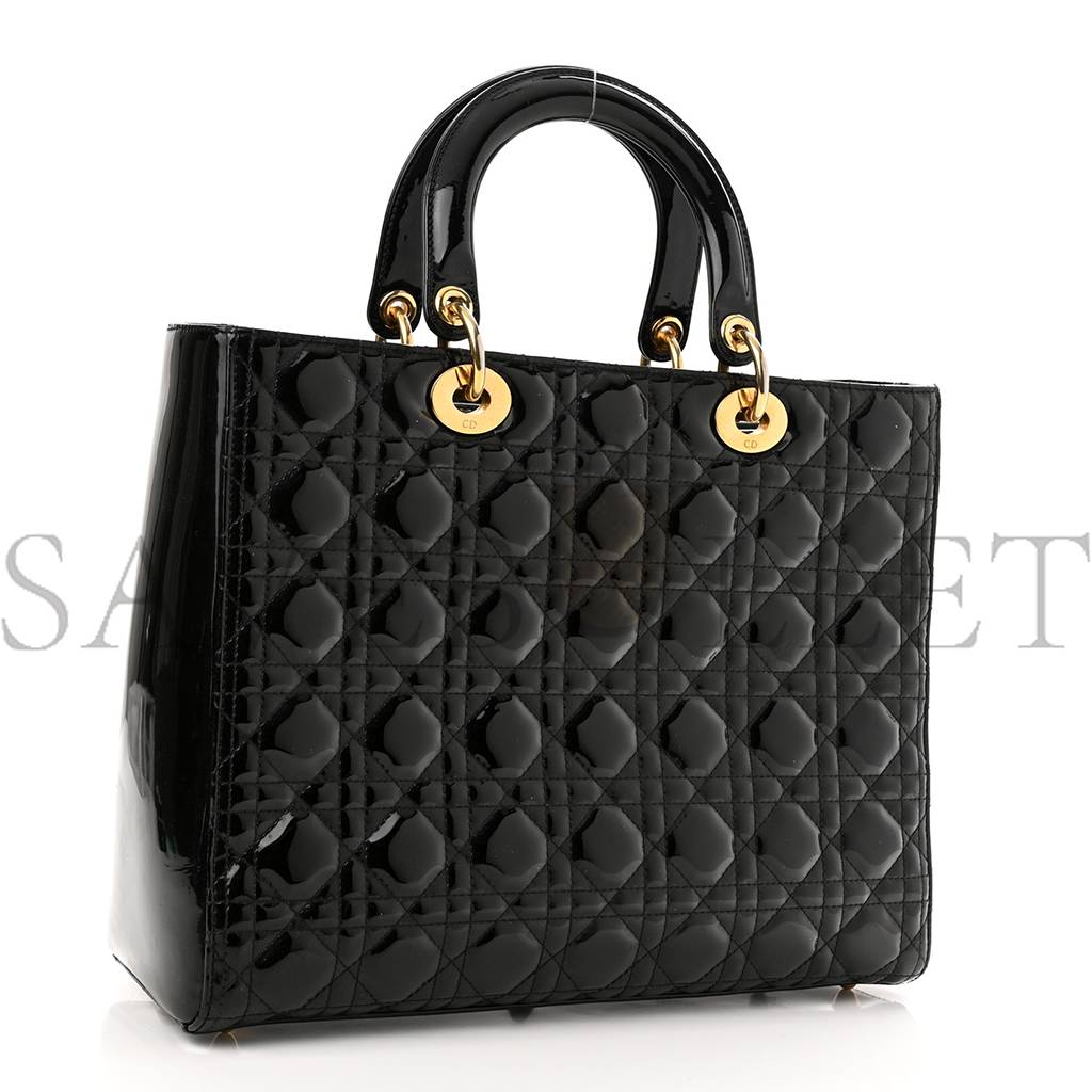 DIOR PATENT CANNAGE LARGE LADY DIOR BLACK (32*25*11.4cm)