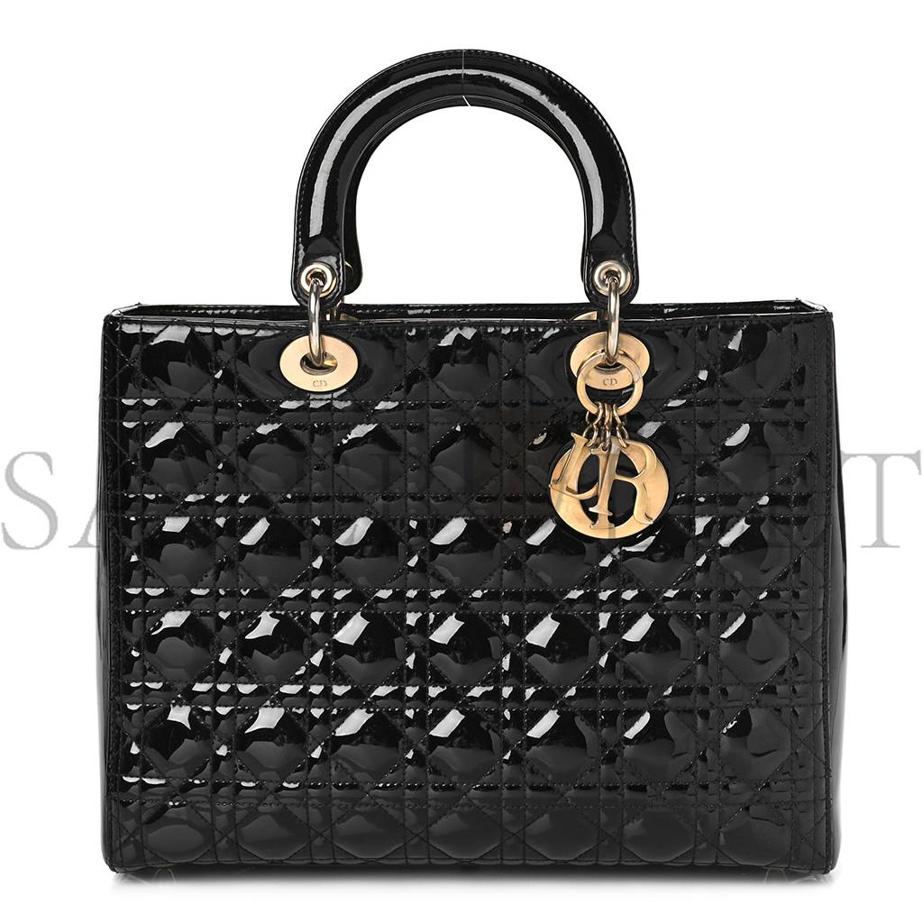 DIOR PATENT CANNAGE LARGE LADY DIOR BLACK (32*25*12.1cm)